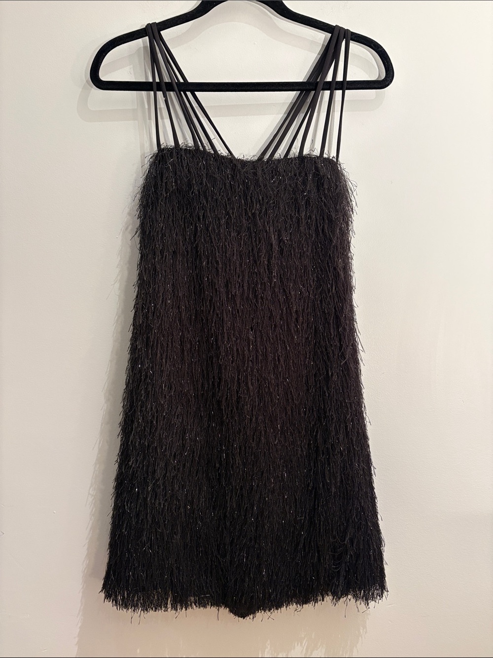 BAILEY/44 Black Fringe Mini Dress – Size Medium